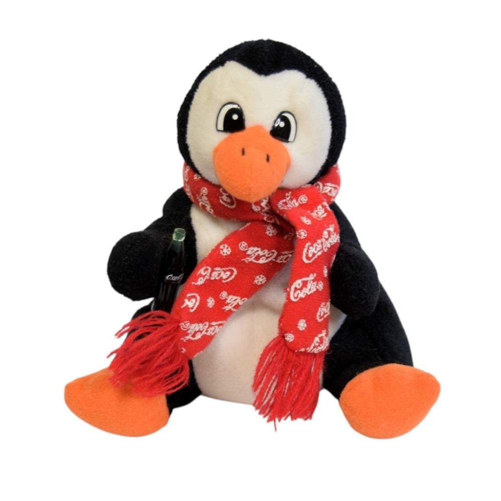 1998 Coca-Cola Coke‎ Penguin Bean Bag Plush Toy Snowflake Scarf 6" Vintage